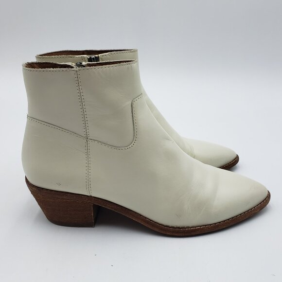 Madewell Charley Leather Boots 7 Womens Block Heel Ankle Booties Cream - Picture 1 of 9
